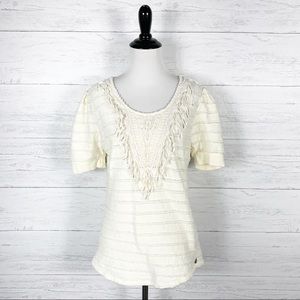 Maison Scotch • Crochet Tassle Short Sleeve Top